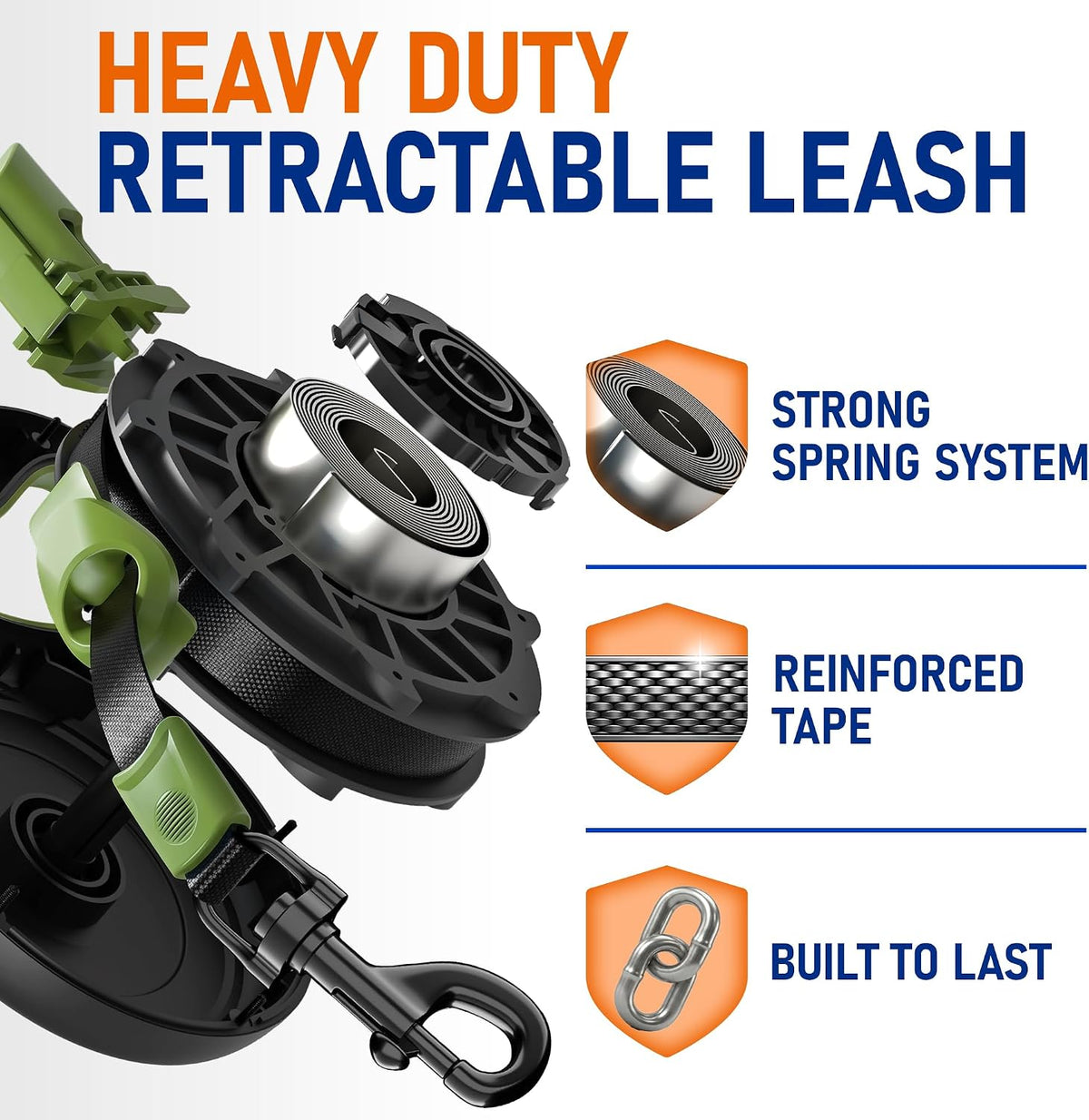 20.1 ft for Dogs 10–100 lbs - Heavy Duty Tape Leash with Strong Nylon Tape - 360° Swivel Control - One-Click Brake & Lock - Ergonomic Non-Slip Grip for Safe & Easy Daily Walks BL