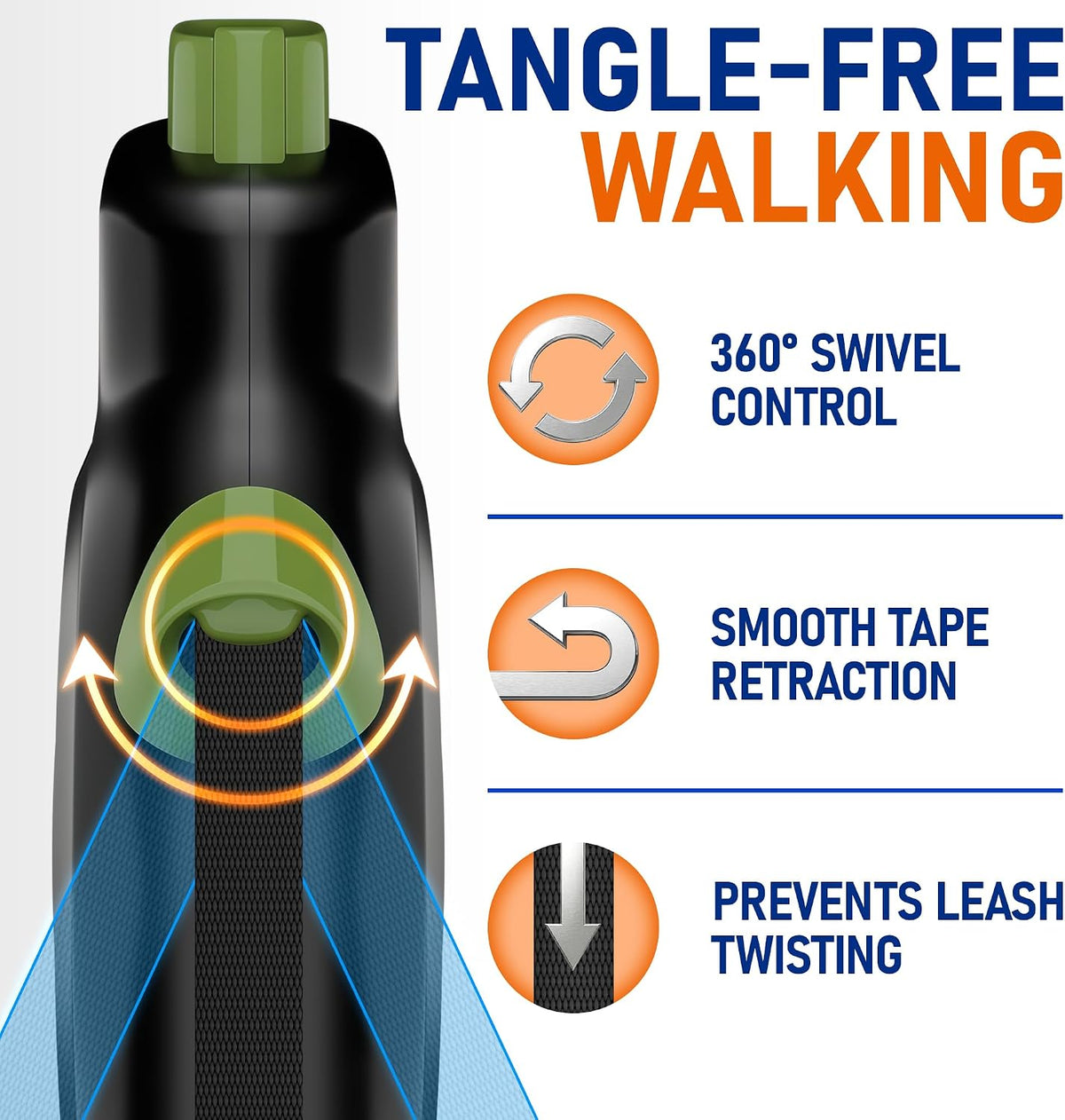 20.1 ft for Dogs 10–100 lbs - Heavy Duty Tape Leash with Strong Nylon Tape - 360° Swivel Control - One-Click Brake & Lock - Ergonomic Non-Slip Grip for Safe & Easy Daily Walks BL