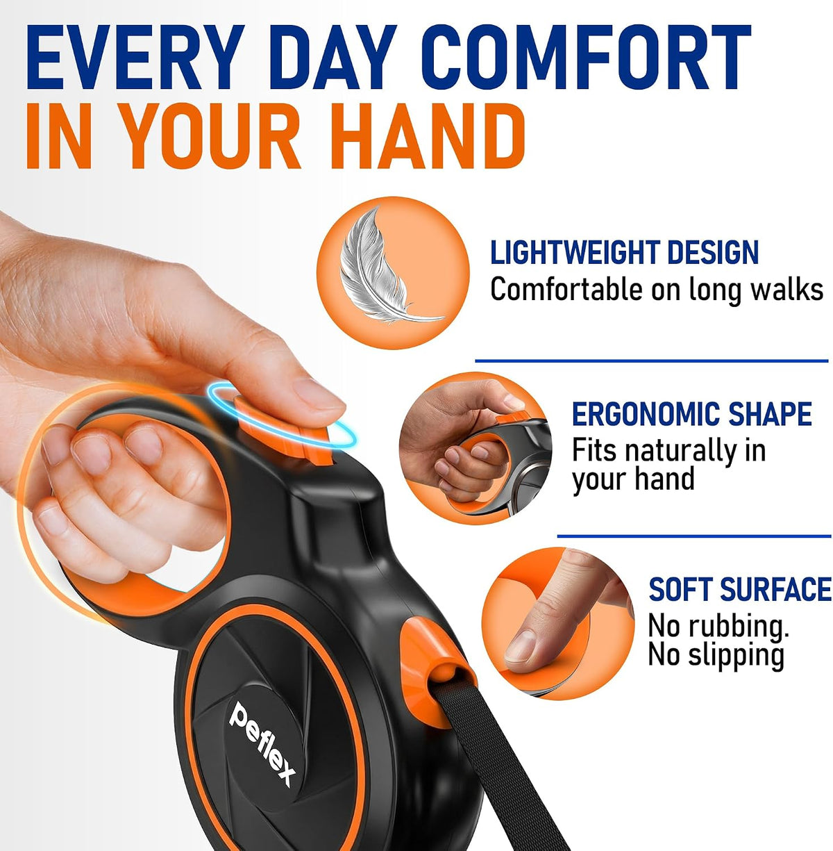20.1 ft for Dogs 10–100 lbs - Heavy Duty Tape Leash with Strong Nylon Tape - 360° Swivel Control - One-Click Brake & Lock - Ergonomic Non-Slip Grip for Safe & Easy Daily Walks BL