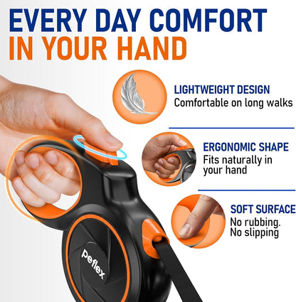 20.1 ft for Dogs 10–100 lbs - Heavy Duty Tape Leash with Strong Nylon Tape - 360° Swivel Control - One-Click Brake & Lock - Ergonomic Non-Slip Grip for Safe & Easy Daily Walks BL