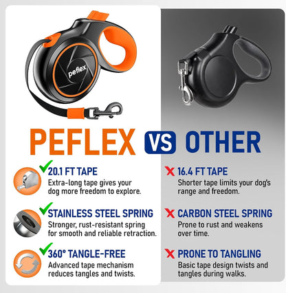 20.1 ft for Dogs 10–100 lbs - Heavy Duty Tape Leash with Strong Nylon Tape - 360° Swivel Control - One-Click Brake & Lock - Ergonomic Non-Slip Grip for Safe & Easy Daily Walks BL