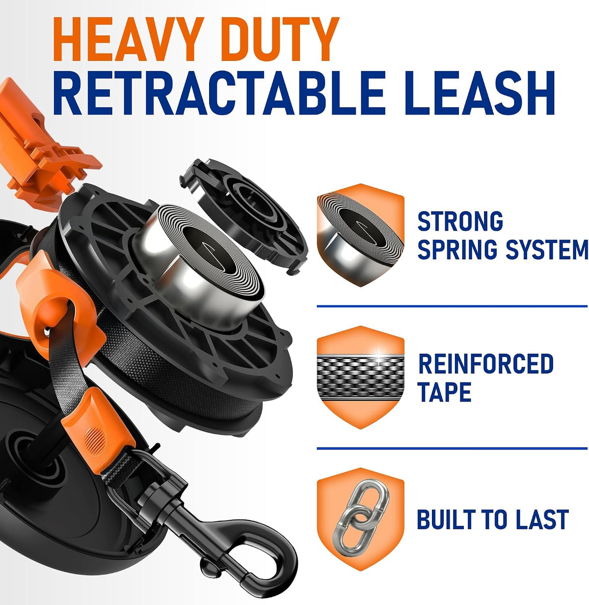 20.1 ft for Dogs 10–100 lbs - Heavy Duty Tape Leash with Strong Nylon Tape - 360° Swivel Control - One-Click Brake & Lock - Ergonomic Non-Slip Grip for Safe & Easy Daily Walks BL