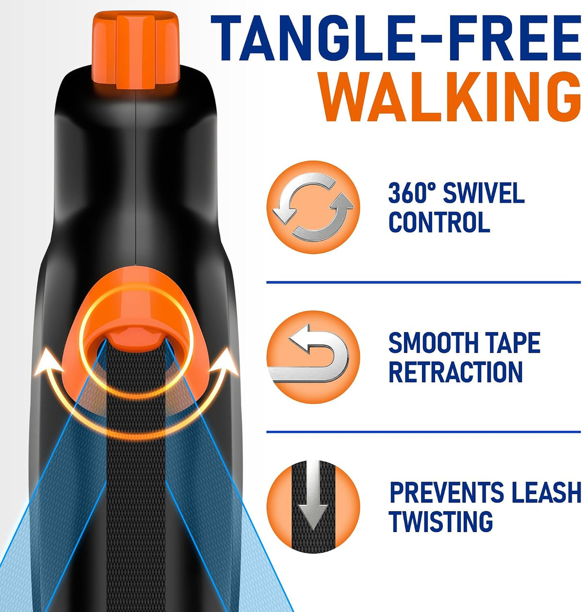 20.1 ft for Dogs 10–100 lbs - Heavy Duty Tape Leash with Strong Nylon Tape - 360° Swivel Control - One-Click Brake & Lock - Ergonomic Non-Slip Grip for Safe & Easy Daily Walks BL