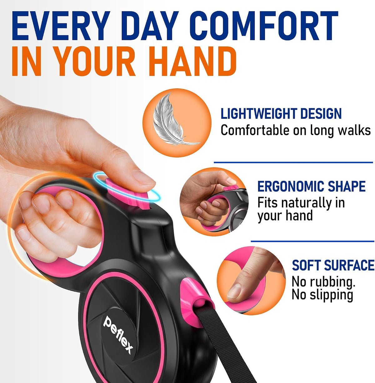20.1 ft for Dogs 10–100 lbs - Heavy Duty Tape Leash with Strong Nylon Tape - 360° Swivel Control - One-Click Brake & Lock - Ergonomic Non-Slip Grip for Safe & Easy Daily Walks BL