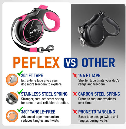 20.1 ft for Dogs 10–100 lbs - Heavy Duty Tape Leash with Strong Nylon Tape - 360° Swivel Control - One-Click Brake & Lock - Ergonomic Non-Slip Grip for Safe & Easy Daily Walks BL