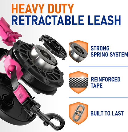 20.1 ft for Dogs 10–100 lbs - Heavy Duty Tape Leash with Strong Nylon Tape - 360° Swivel Control - One-Click Brake & Lock - Ergonomic Non-Slip Grip for Safe & Easy Daily Walks BL