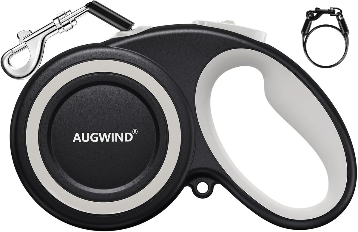 Retractable Dog Leash with Stainless Steel Anti-Chew Cable for Small & Medium Dogs up to 50 lbs | 16 ft Strong Nylon Reflective Tape | Quick Lock System (Medium, White)