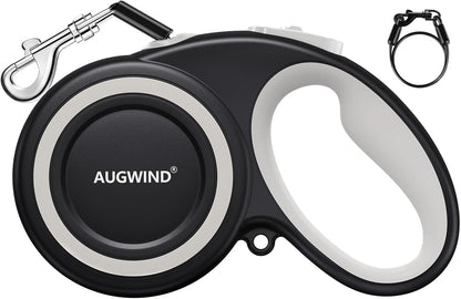 Retractable Dog Leash with Stainless Steel Anti-Chew Cable for Small & Medium Dogs up to 50 lbs | 16 ft Strong Nylon Reflective Tape | Quick Lock System (Medium, White)