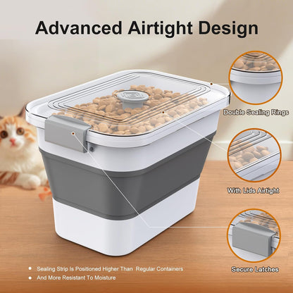 Dog Food Storage Container, 15-23 Lbs Collapsible Dog Food Container with Transparent Airtight Lid, Wheels and Scoop, Travel Pet Food Storage Container for Cat, Dog and Bird, Keep Dry Food Fresh