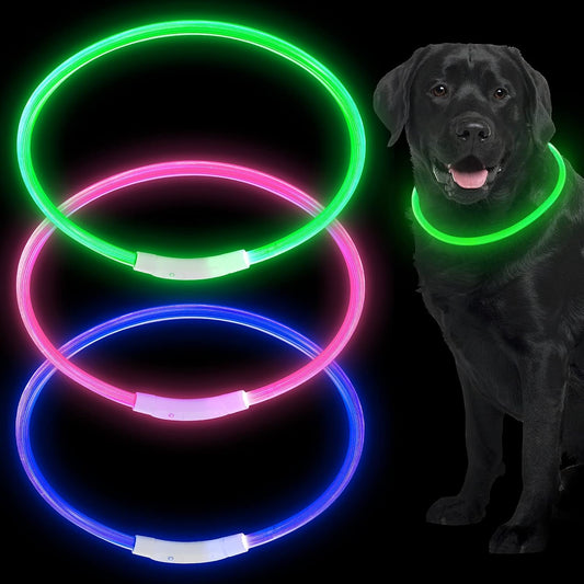 3 Pcs Light up Dog Collar LED USB Rechargeable, 3 Natural Colors