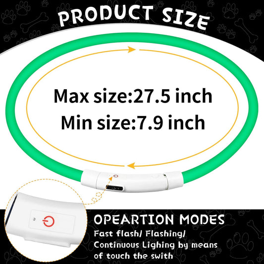 3 Pcs Light up Dog Collar LED USB Rechargeable, 3 Natural Colors