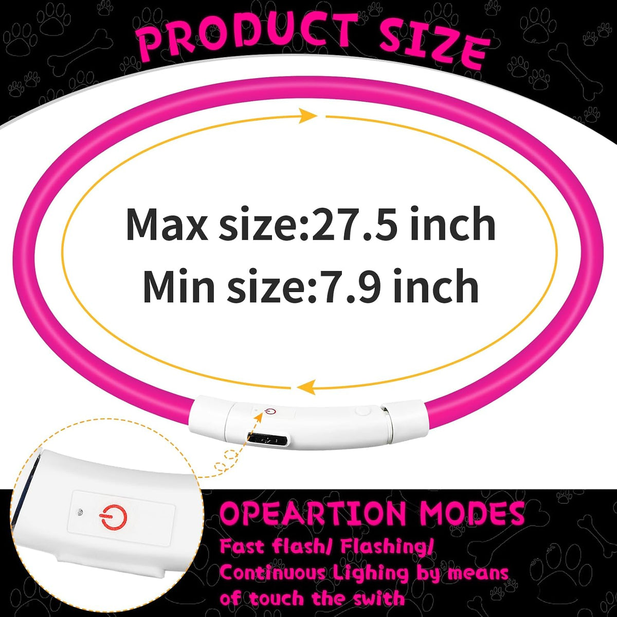 3 Pcs Light up Dog Collar LED USB Rechargeable, 3 Natural Colors