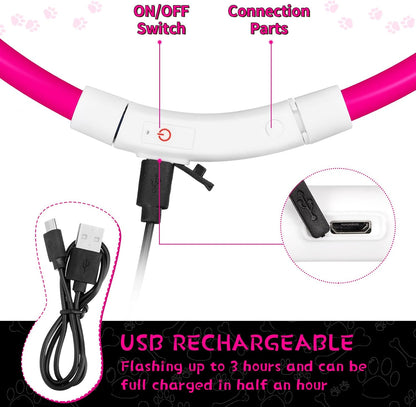 3 Pcs Light up Dog Collar LED USB Rechargeable, 3 Natural Colors