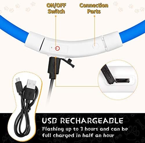 3 Pcs Light up Dog Collar LED USB Rechargeable, 3 Natural Colors