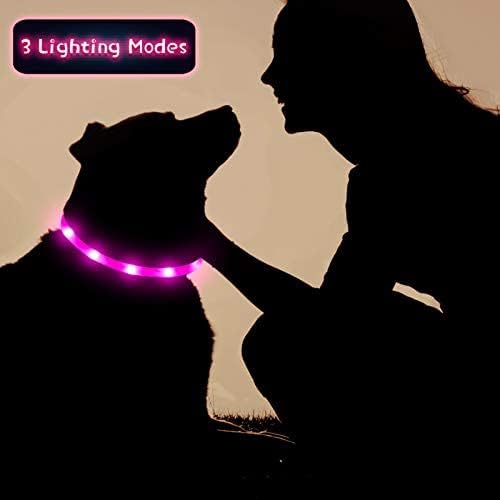 3 Pcs Light up Dog Collar LED USB Rechargeable, 3 Natural Colors