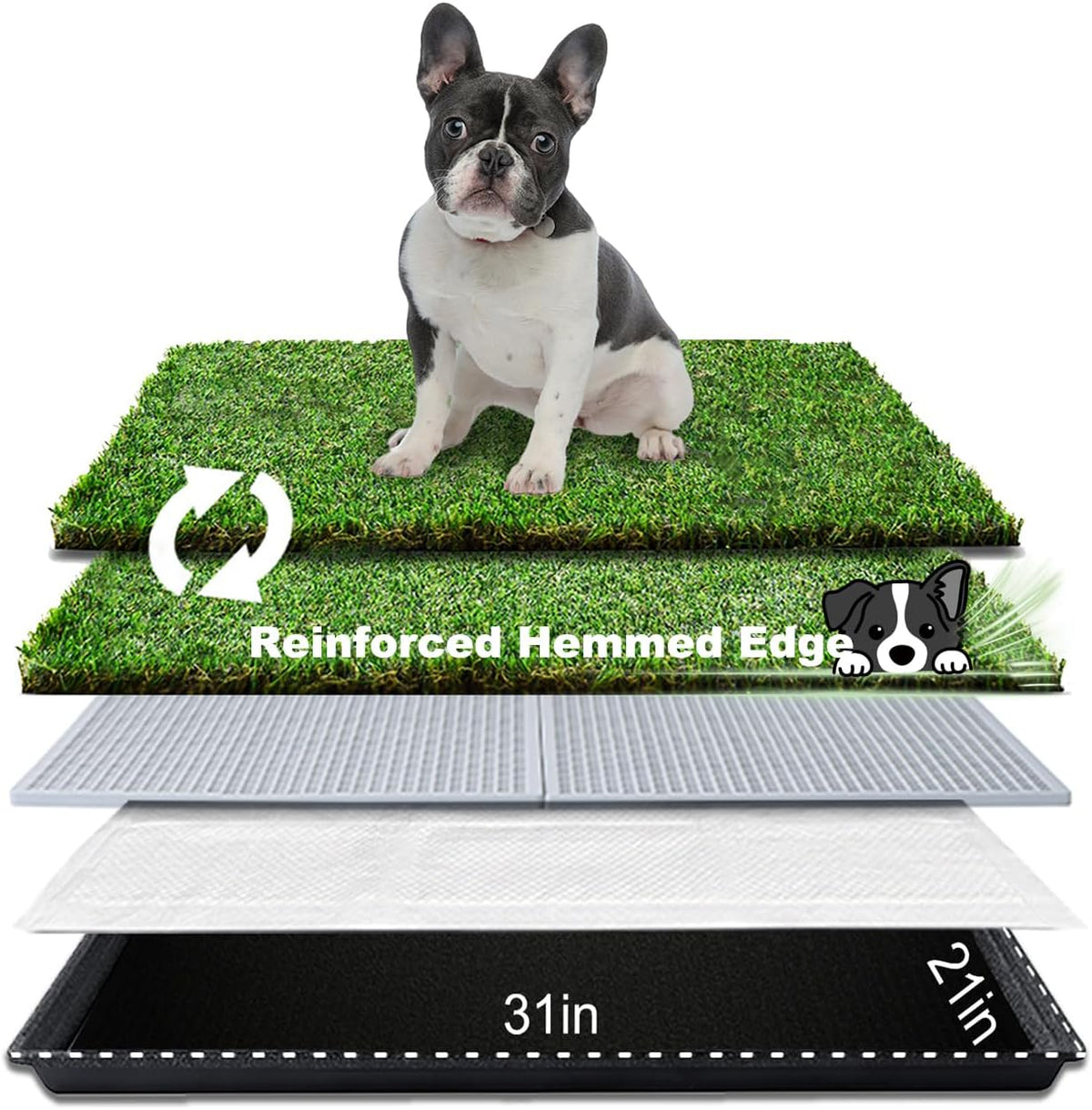 Dog Grass Pad with Tray, Dog Litter Box with Artificial Grass