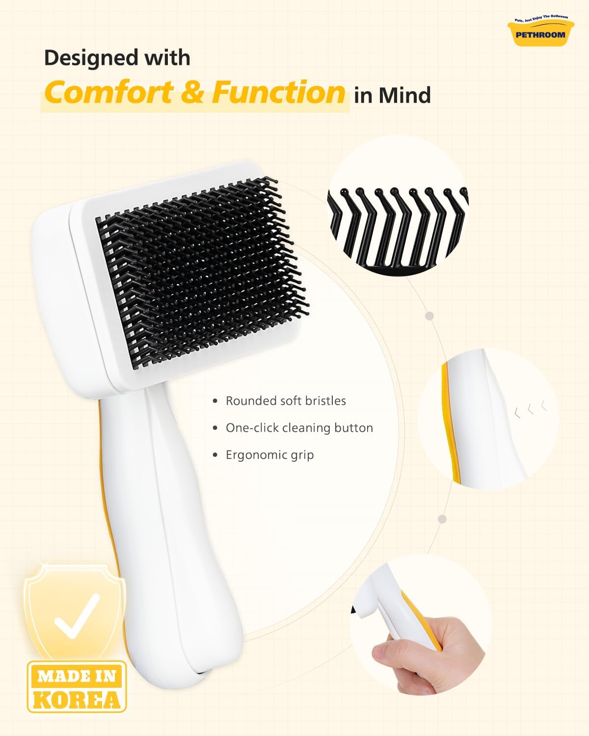 Self-Cleaning Slicker Brush for Dogs & Cats | Gentle Grooming & Deshedding Tool, Removes Mats & Tangles, Skin-Friendly Coated Tips, One-Touch Hair Removal Button