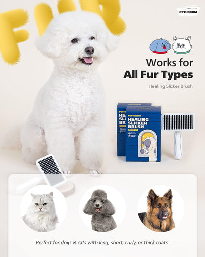 Self-Cleaning Slicker Brush for Dogs & Cats | Gentle Grooming & Deshedding Tool, Removes Mats & Tangles, Skin-Friendly Coated Tips, One-Touch Hair Removal Button