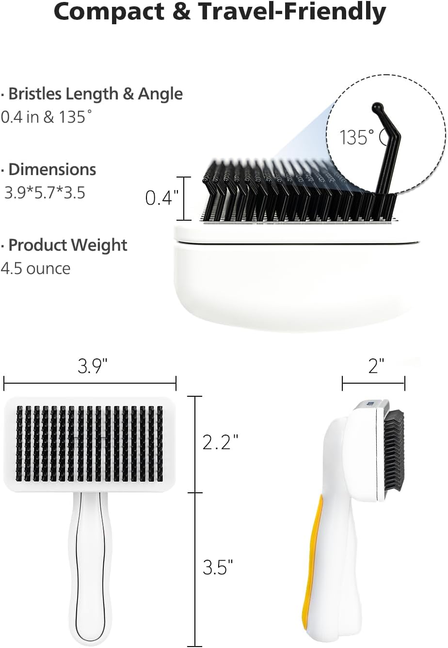 Self-Cleaning Slicker Brush for Dogs & Cats | Gentle Grooming & Deshedding Tool, Removes Mats & Tangles, Skin-Friendly Coated Tips, One-Touch Hair Removal Button