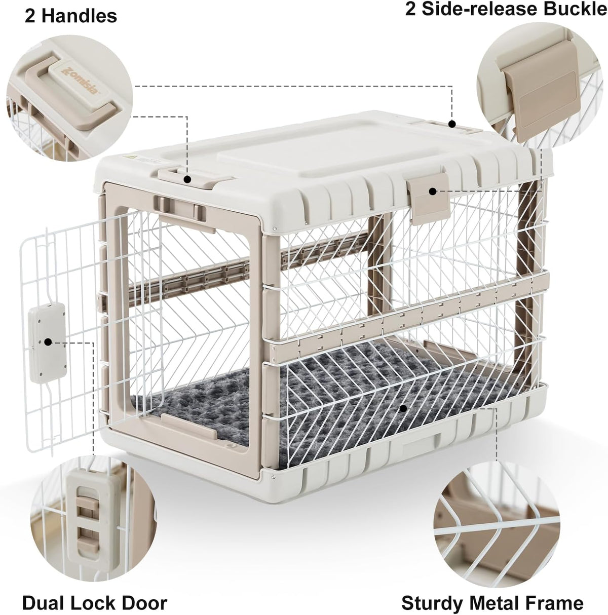 Collapsible Dog Crate with Bed Mat, 28'' Dog Kennel for Medium Dogs