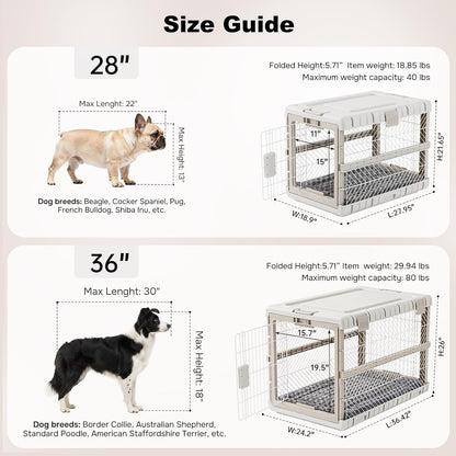 Collapsible Dog Crate with Bed Mat, 28'' Dog Kennel for Medium Dogs