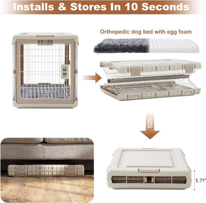 Collapsible Dog Crate with Bed Mat, 28'' Dog Kennel for Medium Dogs