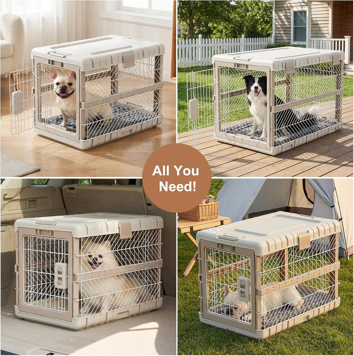 Collapsible Dog Crate with Bed Mat, 28'' Dog Kennel for Medium Dogs