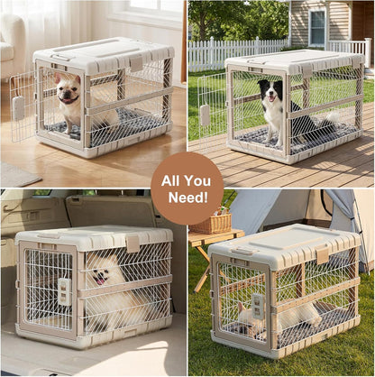 Collapsible Dog Crate with Bed Mat, 28'' Dog Kennel for Medium Dogs