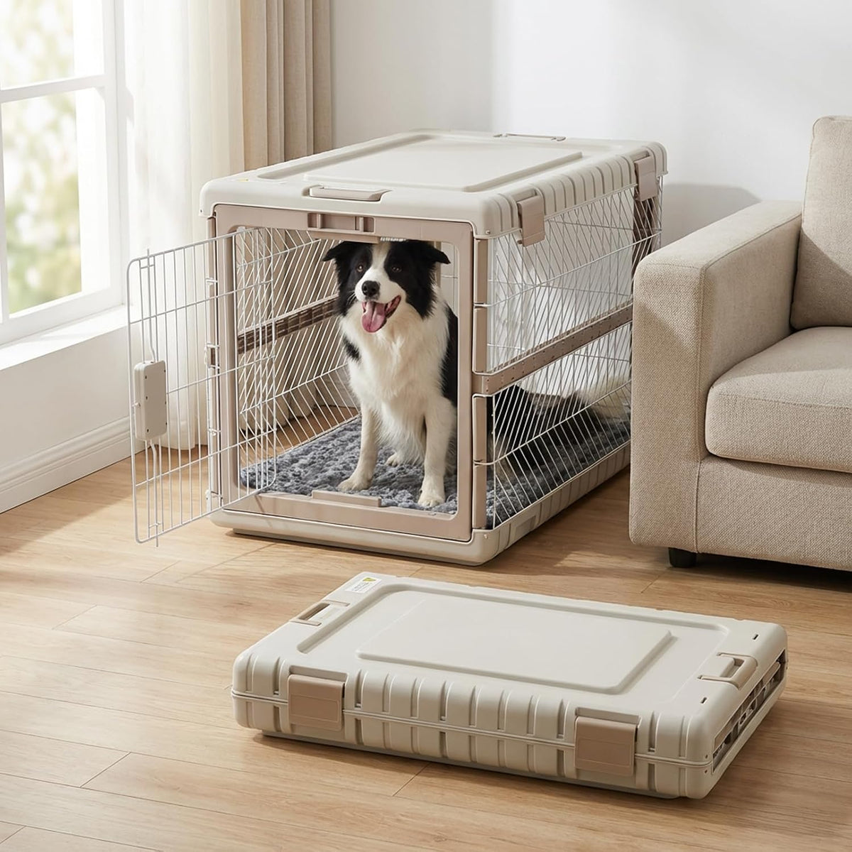Collapsible Dog Crate with Bed Mat, 28'' Dog Kennel for Medium Dogs