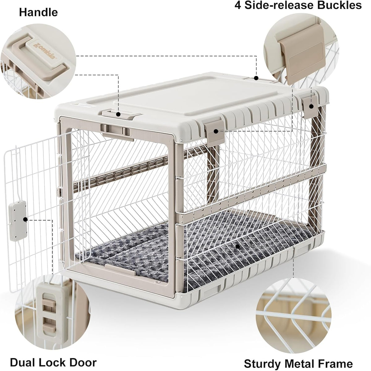 Collapsible Dog Crate with Bed Mat, 28'' Dog Kennel for Medium Dogs