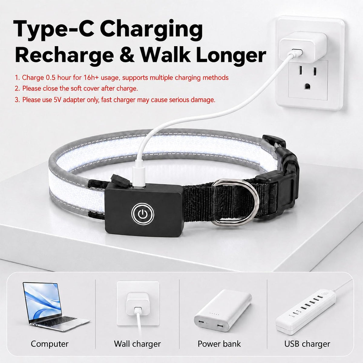 Super Bright Light Up Dog Collar for Night Walking, Long Lasting, 15 Modes