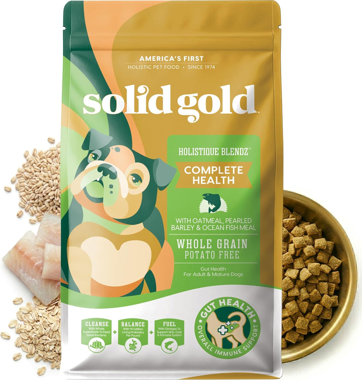 Solid Gold Ocean Fish Dry Dog Food for Sensitive Stomach, Low Fat, 4LB