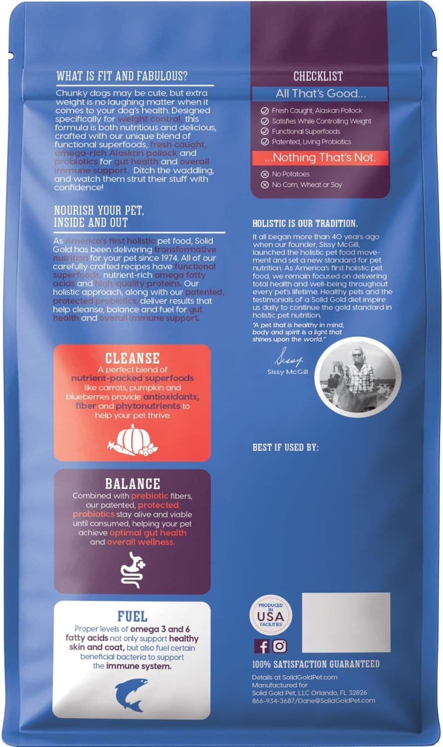 Solid Gold Ocean Fish Dry Dog Food for Sensitive Stomach, Low Fat, 4LB