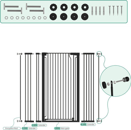 51" Extra Tall Cat Gate for Doorway Auto Close Encrypted Cat Gate 30"-49.27" Adjustable Width Pet Gate Include 5.5" and 8.26" Extension Kits No Drilling Pressure Mount Kit