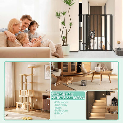 51" Extra Tall Cat Gate for Doorway Auto Close Encrypted Cat Gate 30"-49.27" Adjustable Width Pet Gate Include 5.5" and 8.26" Extension Kits No Drilling Pressure Mount Kit