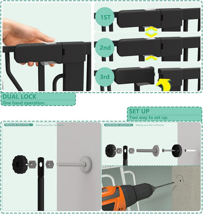 51" Extra Tall Cat Gate for Doorway Auto Close Encrypted Cat Gate 30"-49.27" Adjustable Width Pet Gate Include 5.5" and 8.26" Extension Kits No Drilling Pressure Mount Kit