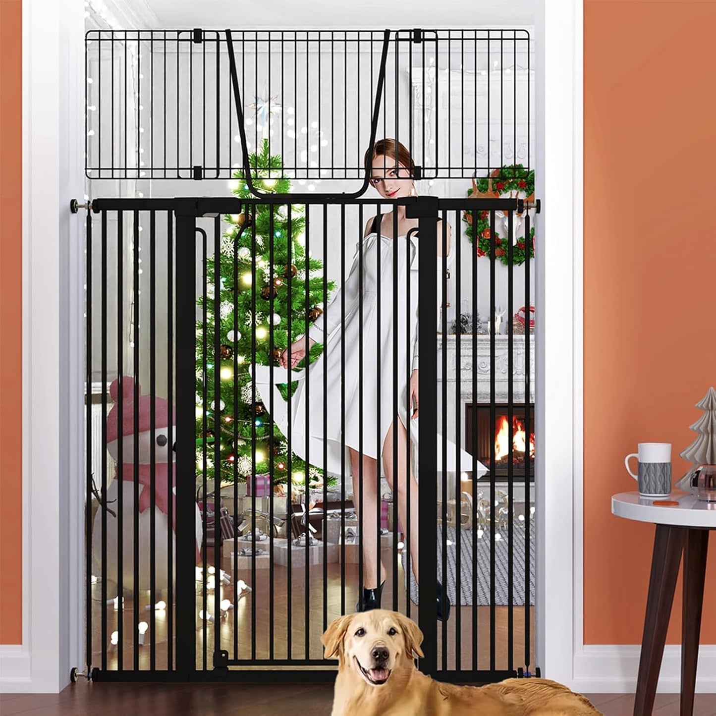 51" Extra Tall Cat Gate for Doorway Auto Close Encrypted Cat Gate 30"-49.27" Adjustable Width Pet Gate Include 5.5" and 8.26" Extension Kits No Drilling Pressure Mount Kit