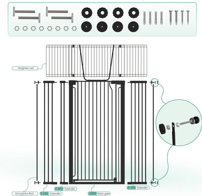 51" Extra Tall Cat Gate for Doorway Auto Close Encrypted Cat Gate 30"-49.27" Adjustable Width Pet Gate Include 5.5" and 8.26" Extension Kits No Drilling Pressure Mount Kit