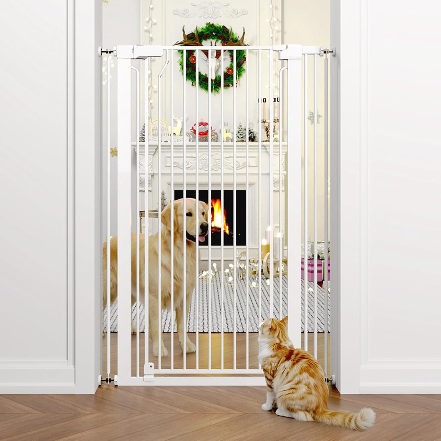 51" Extra Tall Cat Gate for Doorway Auto Close Encrypted Cat Gate 30"-49.27" Adjustable Width Pet Gate Include 5.5" and 8.26" Extension Kits No Drilling Pressure Mount Kit