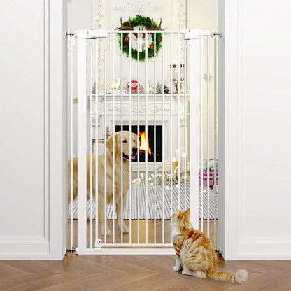 51" Extra Tall Cat Gate for Doorway Auto Close Encrypted Cat Gate 30"-49.27" Adjustable Width Pet Gate Include 5.5" and 8.26" Extension Kits No Drilling Pressure Mount Kit