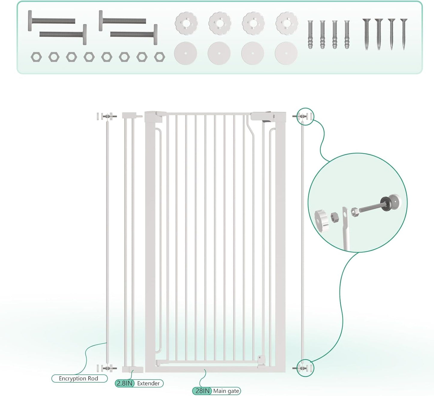 51" Extra Tall Cat Gate for Doorway Auto Close Encrypted Cat Gate 30"-49.27" Adjustable Width Pet Gate Include 5.5" and 8.26" Extension Kits No Drilling Pressure Mount Kit