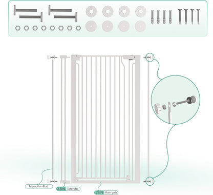 51" Extra Tall Cat Gate for Doorway Auto Close Encrypted Cat Gate 30"-49.27" Adjustable Width Pet Gate Include 5.5" and 8.26" Extension Kits No Drilling Pressure Mount Kit