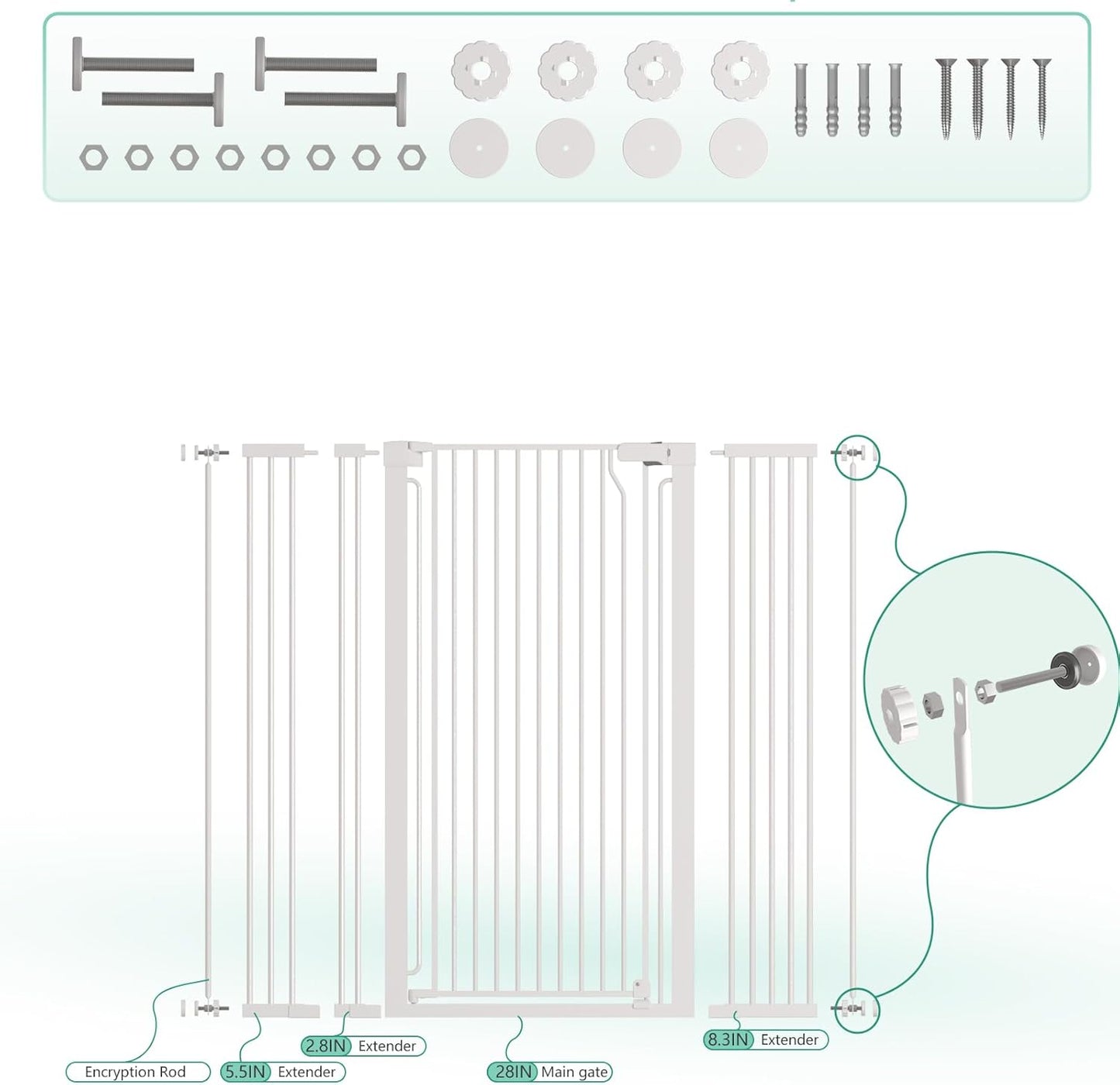 51" Extra Tall Cat Gate for Doorway Auto Close Encrypted Cat Gate 30"-49.27" Adjustable Width Pet Gate Include 5.5" and 8.26" Extension Kits No Drilling Pressure Mount Kit