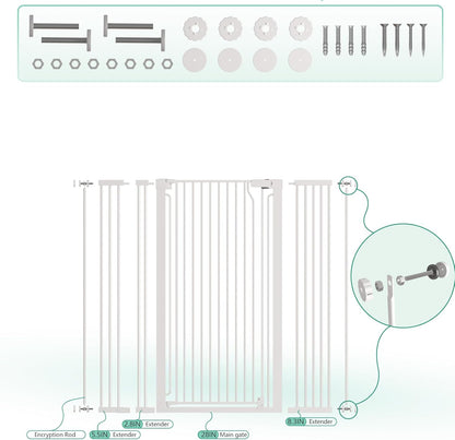 51" Extra Tall Cat Gate for Doorway Auto Close Encrypted Cat Gate 30"-49.27" Adjustable Width Pet Gate Include 5.5" and 8.26" Extension Kits No Drilling Pressure Mount Kit