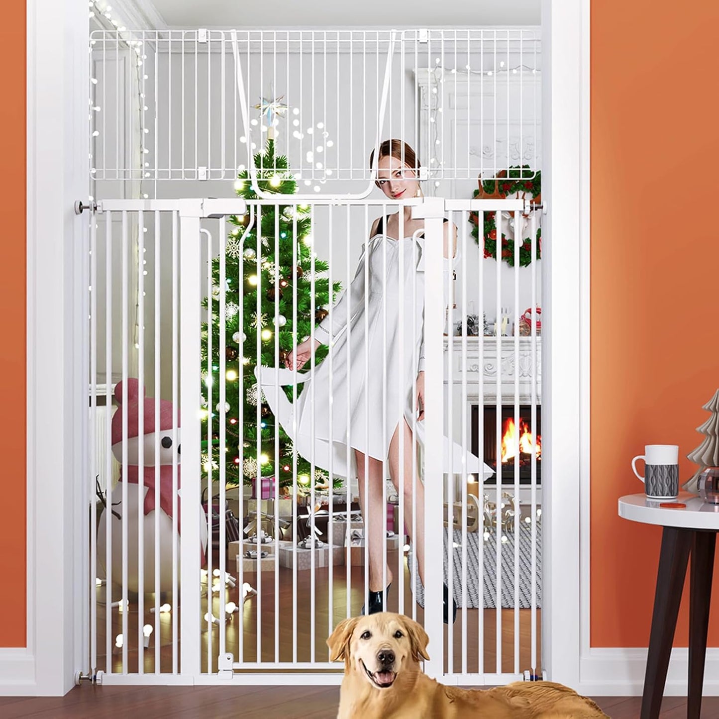 51" Extra Tall Cat Gate for Doorway Auto Close Encrypted Cat Gate 30"-49.27" Adjustable Width Pet Gate Include 5.5" and 8.26" Extension Kits No Drilling Pressure Mount Kit