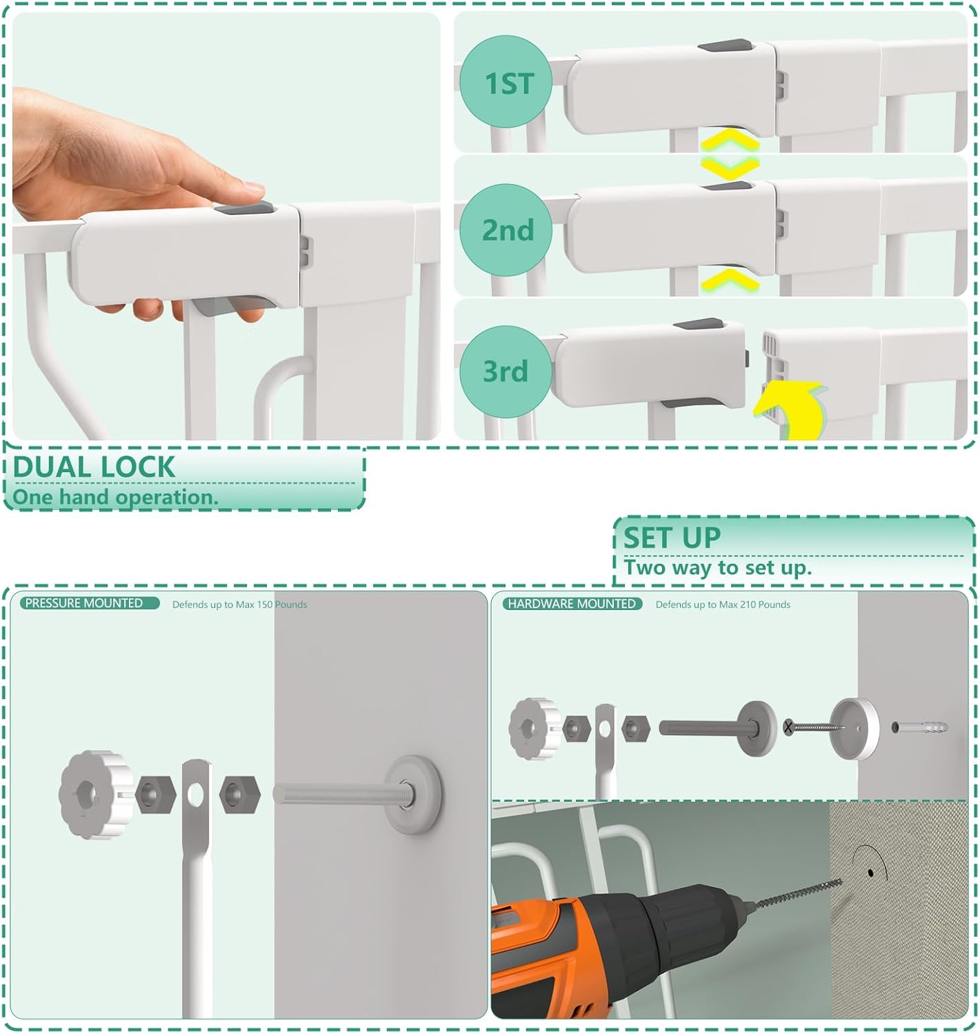 51" Extra Tall Cat Gate for Doorway Auto Close Encrypted Cat Gate 30"-49.27" Adjustable Width Pet Gate Include 5.5" and 8.26" Extension Kits No Drilling Pressure Mount Kit