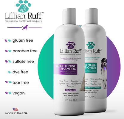 Brightening Shampoo & Oatmeal Conditioner Set for Dogs – Safe for Cats - Tear Free Coconut Scent with Aloe for Normal, Dry & Sensitive Skin