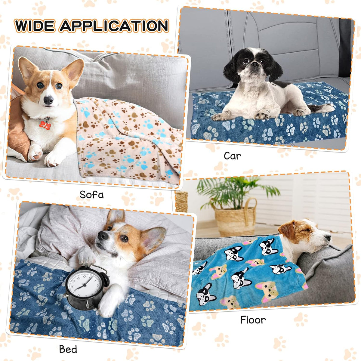 Blanket for Large Dogs & Cats Soft Reversible Cute Paw 40"x31"