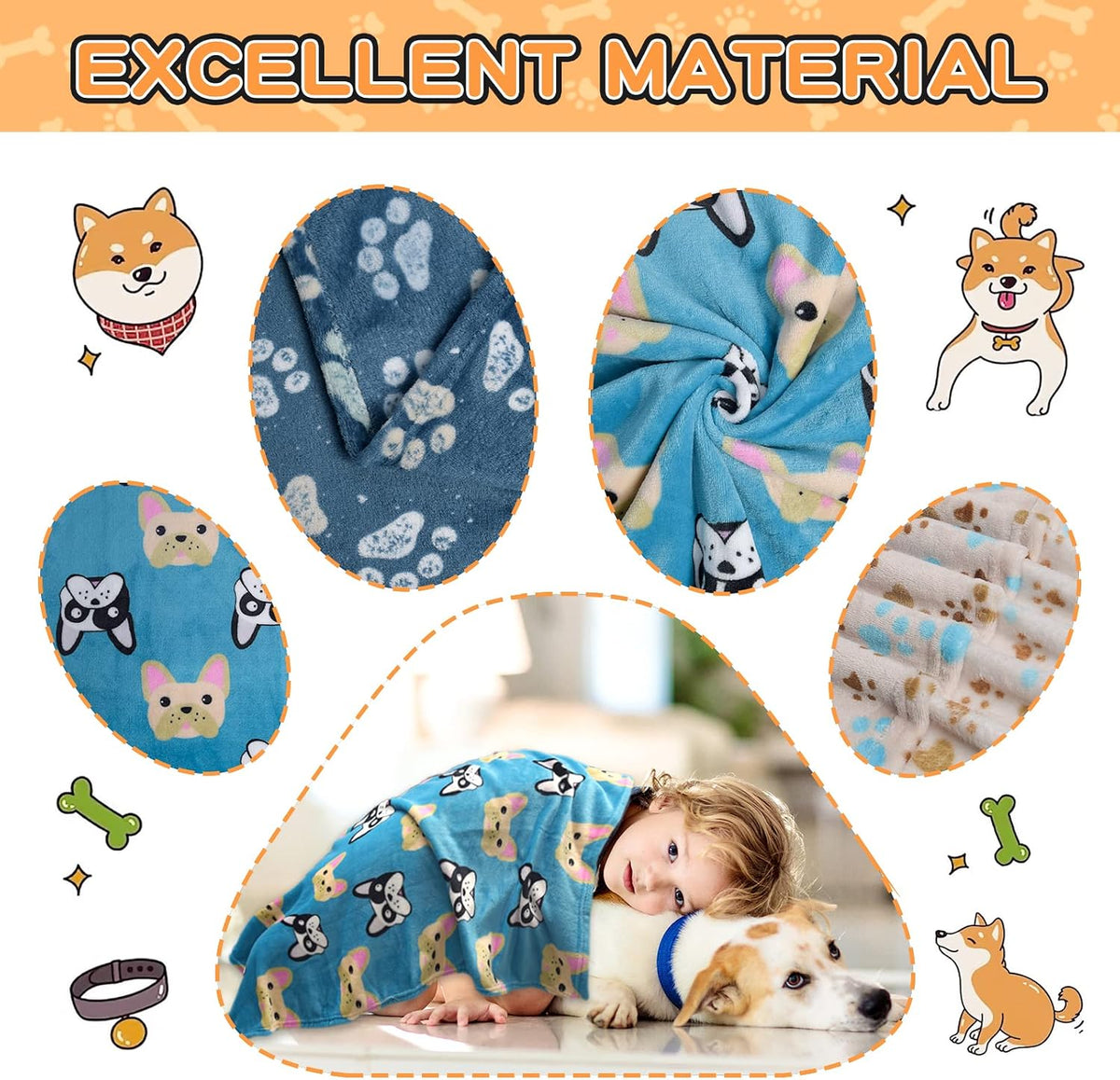 Blanket for Large Dogs & Cats Soft Reversible Cute Paw 40"x31"