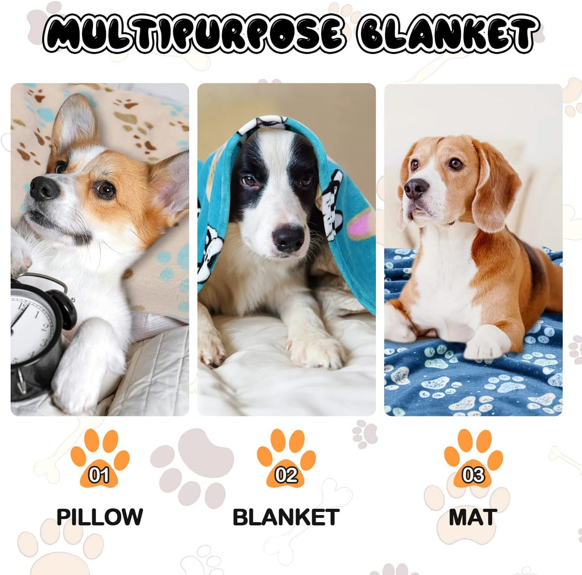 Blanket for Large Dogs & Cats Soft Reversible Cute Paw 40"x31"